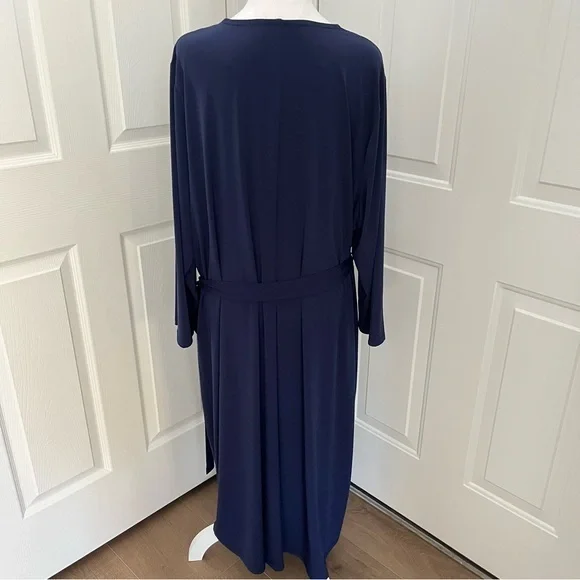 Lane Bryant Wrap Jersey Midi V Neck Dress Navy Empire Waist Belted 26/28 NWT - Picture 4 of 11
